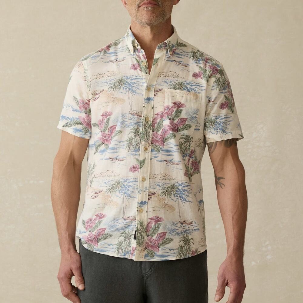 Faherty Short Sleeve Breeze Kai Molokai Scenic Tropical Graphic Shirt XL NEW SS